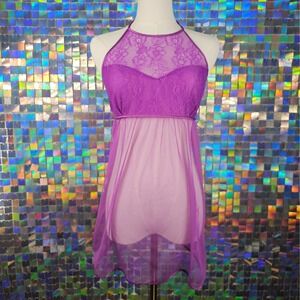 Purple Lace Halter Babydoll Teddy Chemise Lingerie M